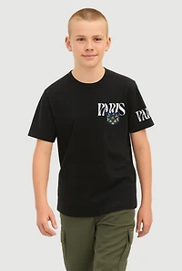 Boys Crew Neck Short Sleeve T-Shirt with Paris Graphic