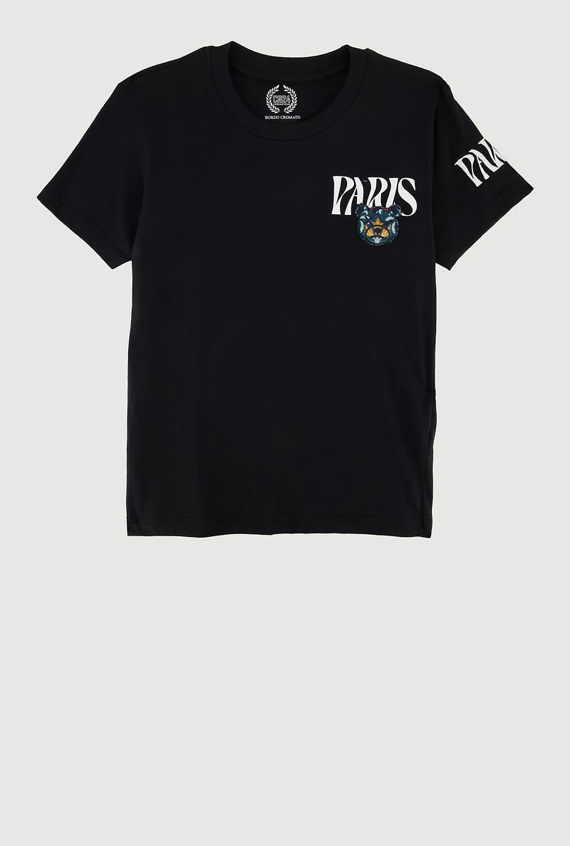 Boys Crew Neck Short Sleeve T-Shirt with Paris Graphic