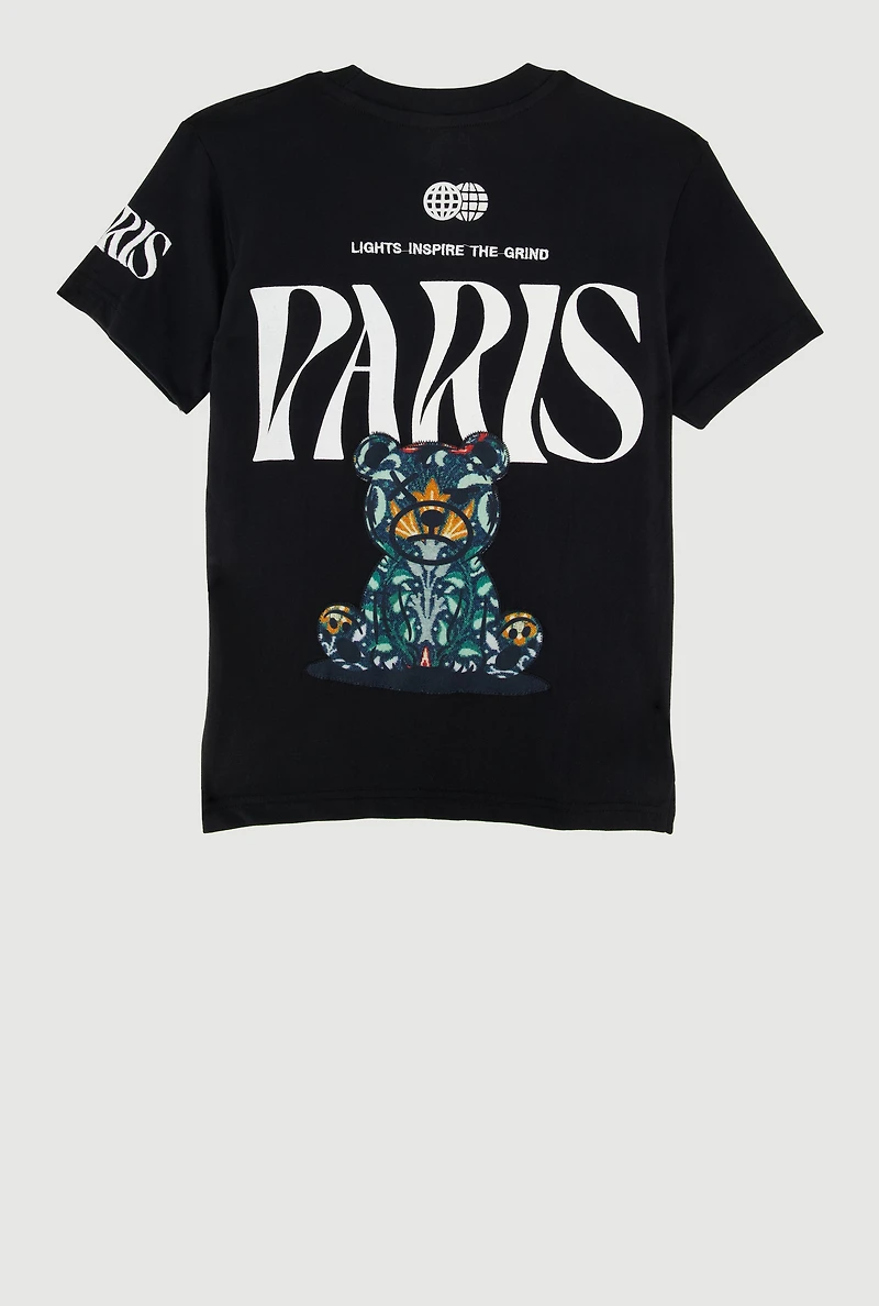 Boys Crew Neck Short Sleeve T-Shirt with Paris Graphic