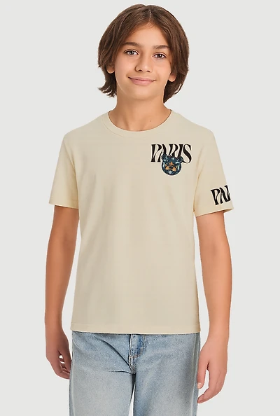 Boys Paris Teddy Bear Graphic Tee, Beige, Size 18