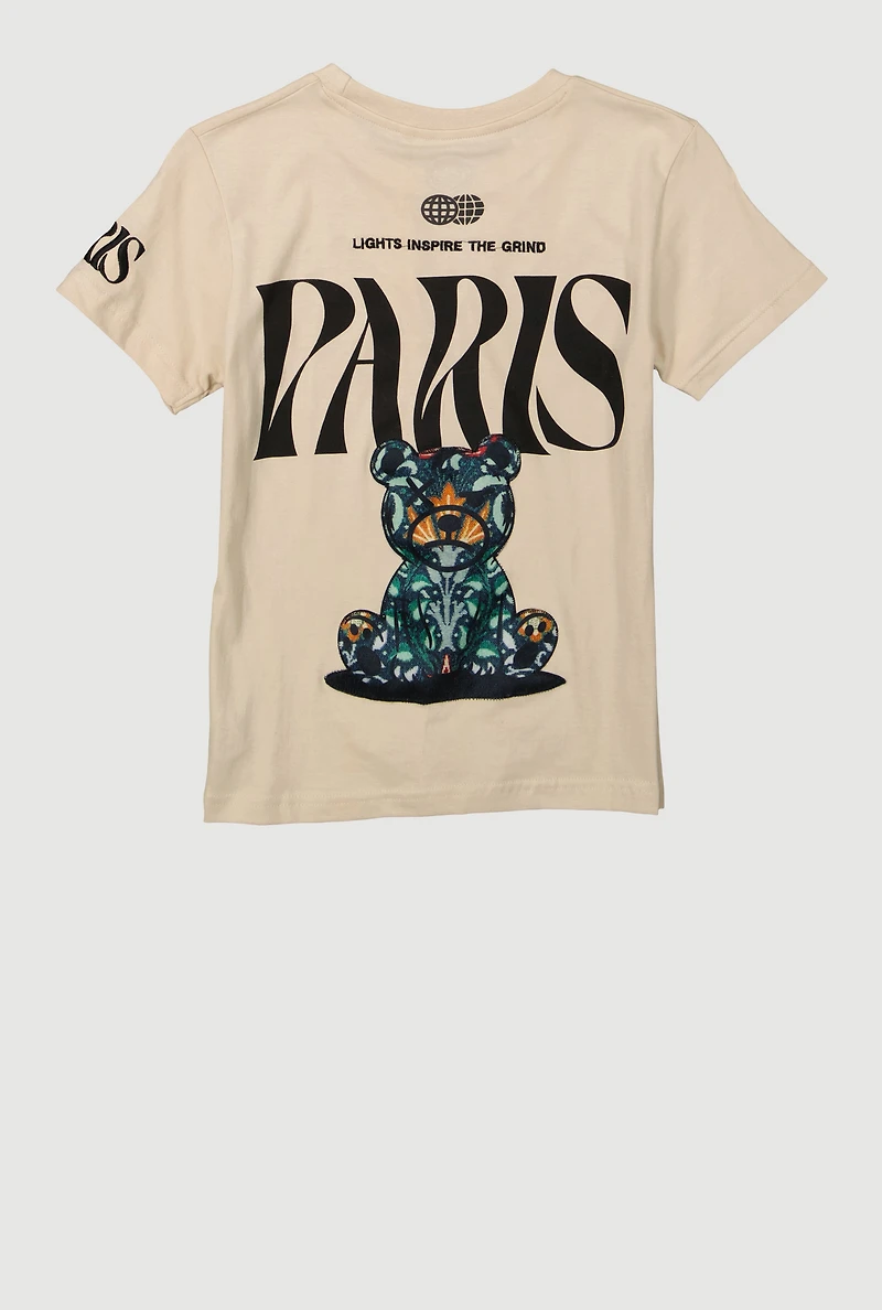 Boys Paris Teddy Bear Graphic Tee, Beige, Size 18