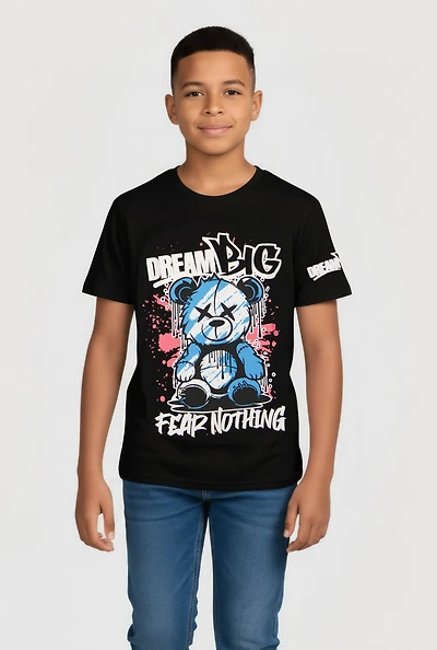 Boys Dream Big Fear Nothing Teddy Graphic Tee