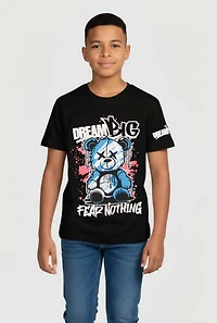 Boys Dream Big Fear Nothing Teddy Graphic Tee