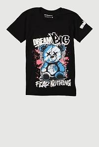 Boys Dream Big Fear Nothing Teddy Graphic Tee, Black, Size 8