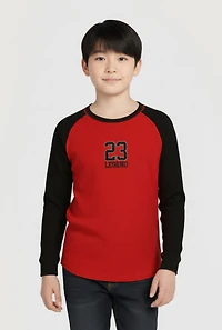 Boys Waffle Knit 23 Legend Embroidered Long Sleeve Raglan Tee