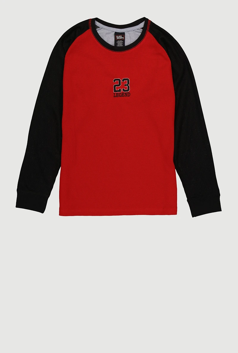 Boys Waffle Knit 23 Legend Embroidered Long Sleeve Raglan Tee