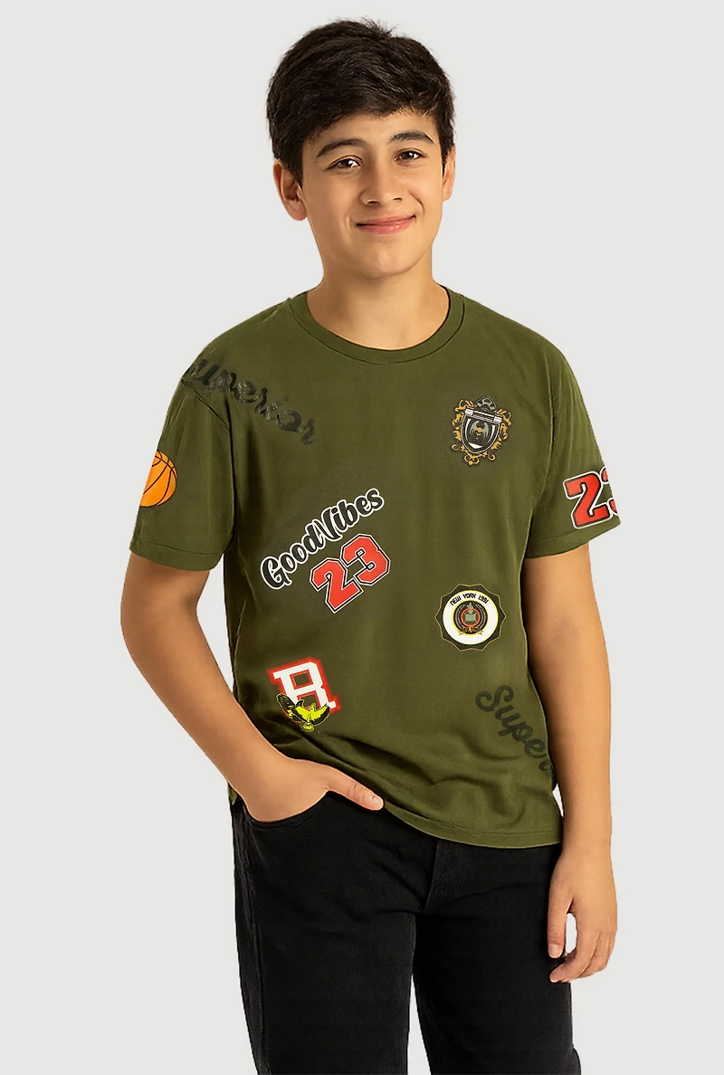 Boys Good Vibes 23 Graphic T-Shirt, Green, Size 12-14