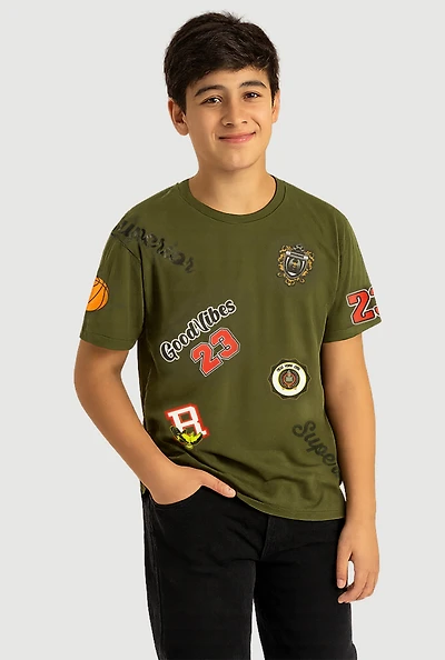 Boys Good Vibes 23 Graphic T-Shirt, Green, Size 16-18