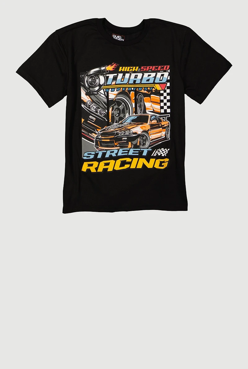 Boys Street Racing Graphic Short Sleeve Tee, Black, Size 12-14