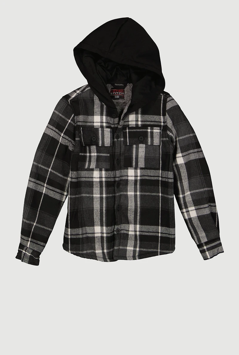 Boys Sherpa Lined Hooded Button Front Shacket