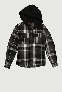 Boys Sherpa Lined Hooded Button Front Shacket