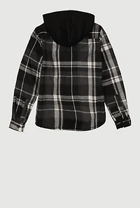 Boys Sherpa Lined Hooded Button Front Shacket, Grey, Size 8