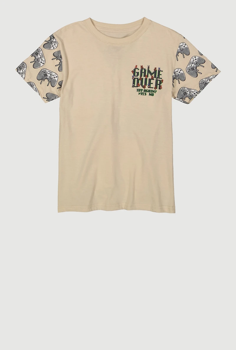 Boys Game Over Try Again Tee, Beige, Size M