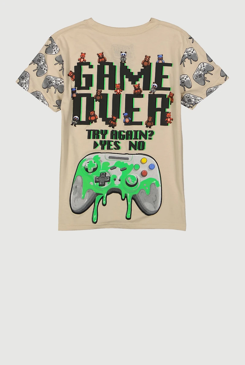 Boys Game Over Try Again Tee, Beige, Size S