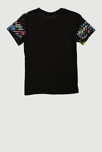 Boys Paint Splatter Shark Teeth Graphic Tee, Black, Size S