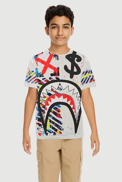 Boys Paint Splatter Sharkbite Graphic Tee, Multi, Size M