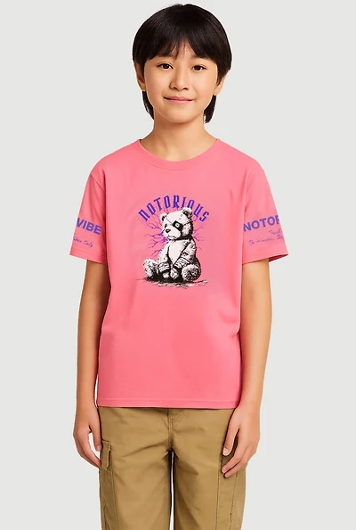 Boys Notorious Vibe Bear Graphic Tee, Pink, Size L