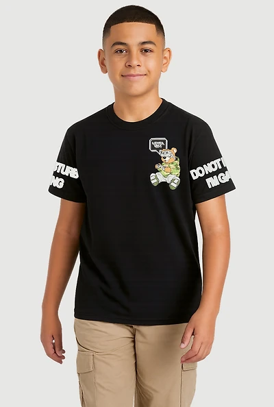 Boys Level Up Gamer Bear Graphic Tee, Black, Size L