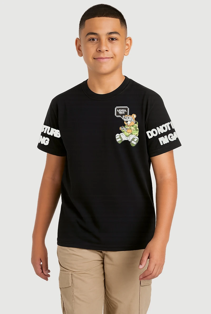 Boys Level Up Gamer Bear Graphic Tee, Black, Size XL