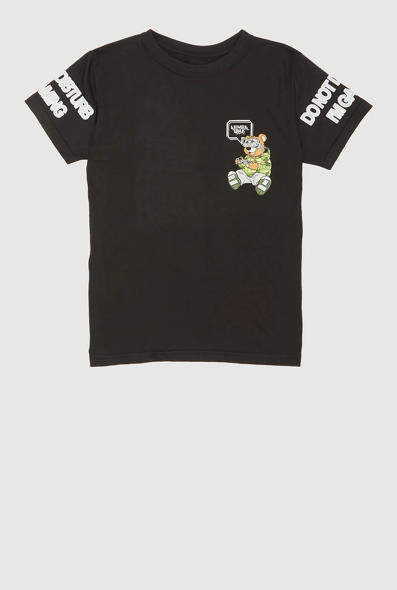 Boys Level Up Gamer Bear Graphic Tee, Black, Size L
