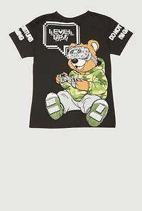 Boys Level Up Gamer Bear Graphic Tee, Black, Size L