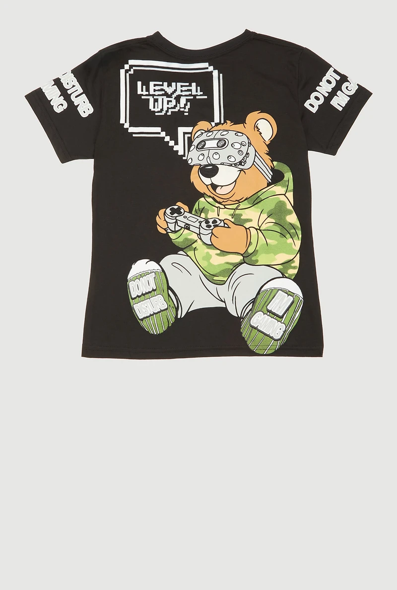 Boys Level Up Gamer Bear Graphic Tee, Black, Size S