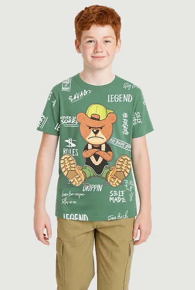 Boys Savage Drippin Legend Bear Graphic Tee
