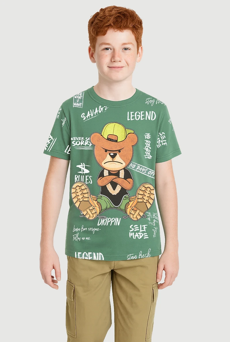 Boys Savage Drippin Legend Bear Graphic Tee