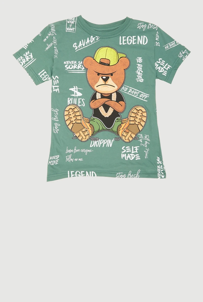 Boys Savage Drippin Legend Bear Graphic Tee
