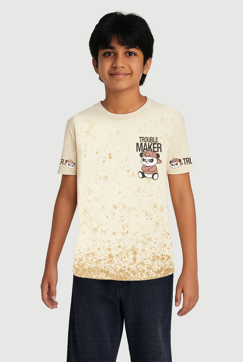 Boys Trouble Maker Panda Graphic Tee, Beige,