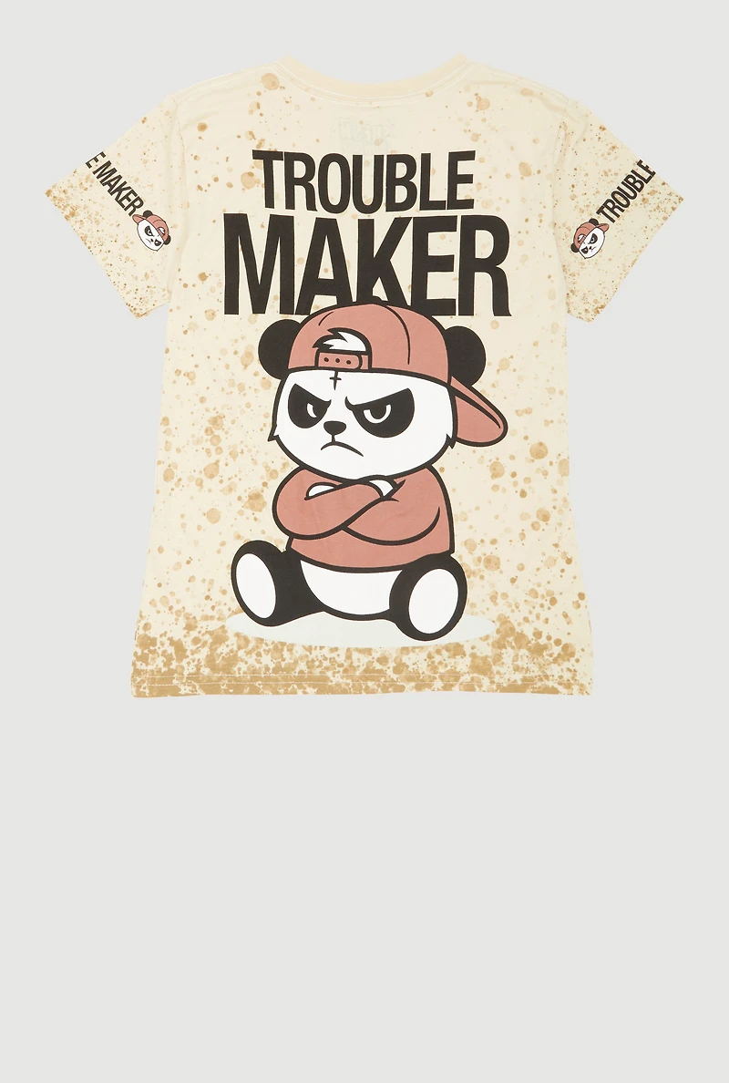 Boys Trouble Maker Panda Graphic Tee, Beige, Size S