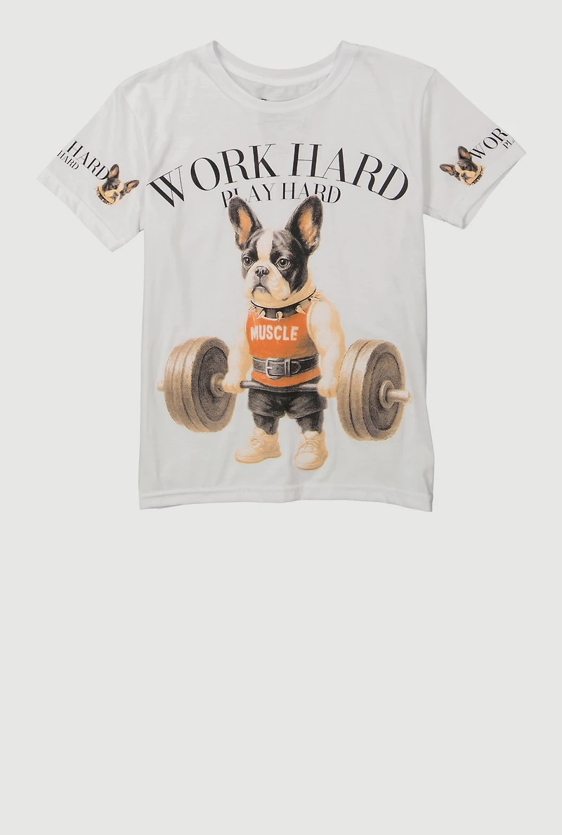 Boys Work Hard Play Hard Graphic Tee, White, Size S