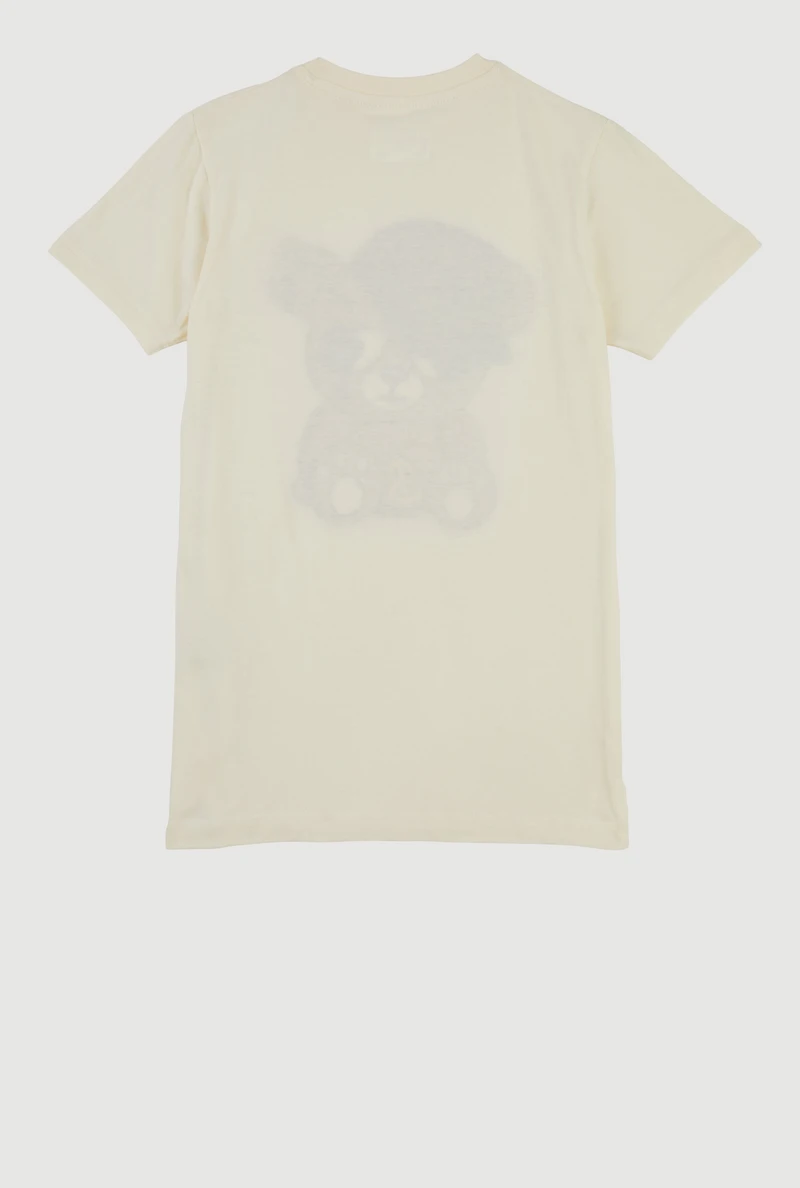 Boys Chenille Patch Bling Teddy Graphic Tee, Beige, Size S