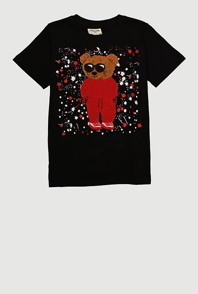 Boys Paint Splatter Boss Bear Graphic T-Shirt, Black, Size 10-12