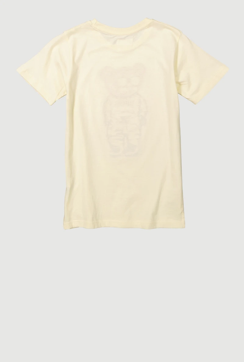 Boys Boss Bear Graphic Crew Neck T-Shirt, Beige, Size S