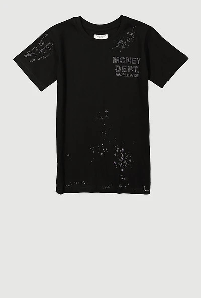 Boys Money Dept Worldwide Graphic Crew Neck T-Shirt, Black,