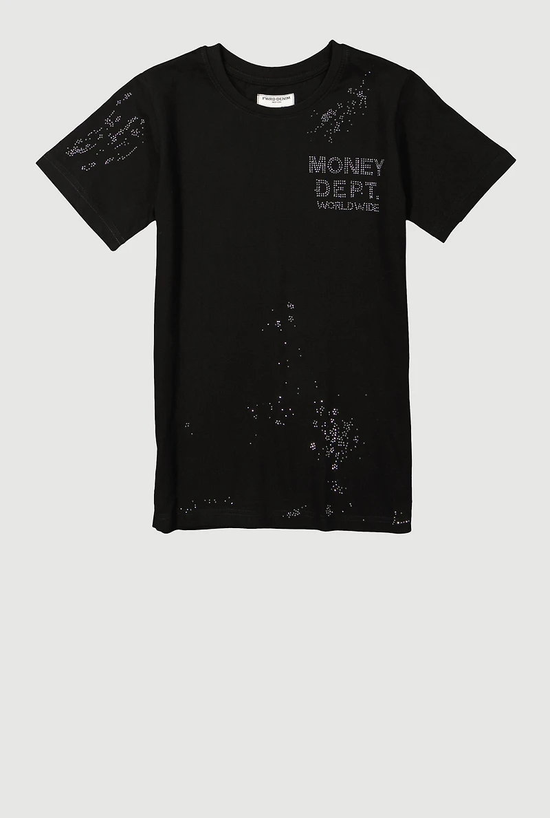 Boys Money Dept Worldwide Graphic Crew Neck T-Shirt, Black, Size 18-20