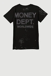Boys Money Dept Worldwide Graphic Crew Neck T-Shirt, Black,