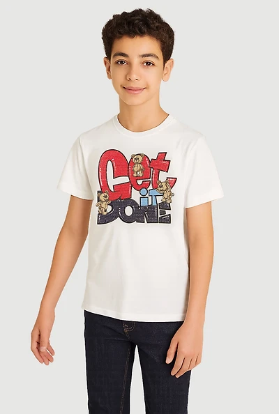 Boys Rhinestone Get It Done Graphic Tee, White, Size 18-20