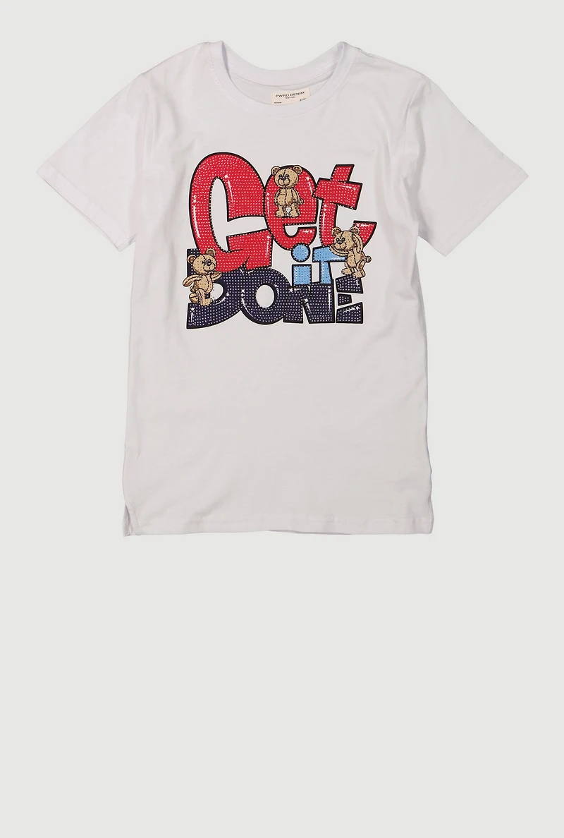 Boys Rhinestone Get It Done Graphic Tee, White, Size 10-12