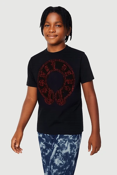 Boys Rhinestone Money Dept Graphic Tee, Black,