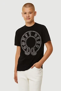 Boys Graphic Rhinestone Short Sleeve T-Shirt, Black,