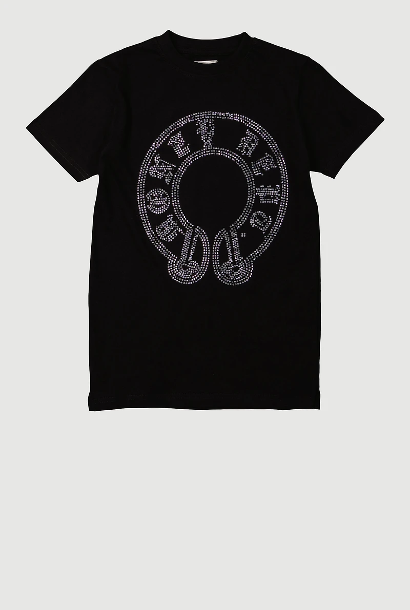 Boys Graphic Rhinestone Short Sleeve T-Shirt, Black,