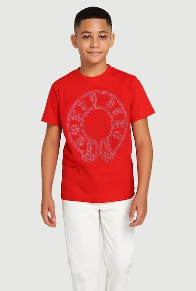 Boys Graphic Rhinestone Short Sleeve Tee, Red, Size 14-16