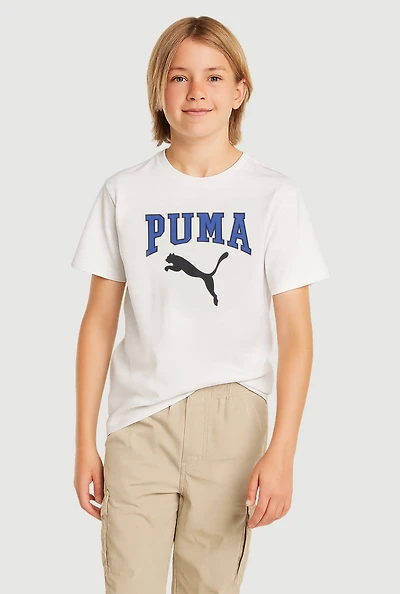 Boys Logo Graphic Crew Neck Tee, White, Size L