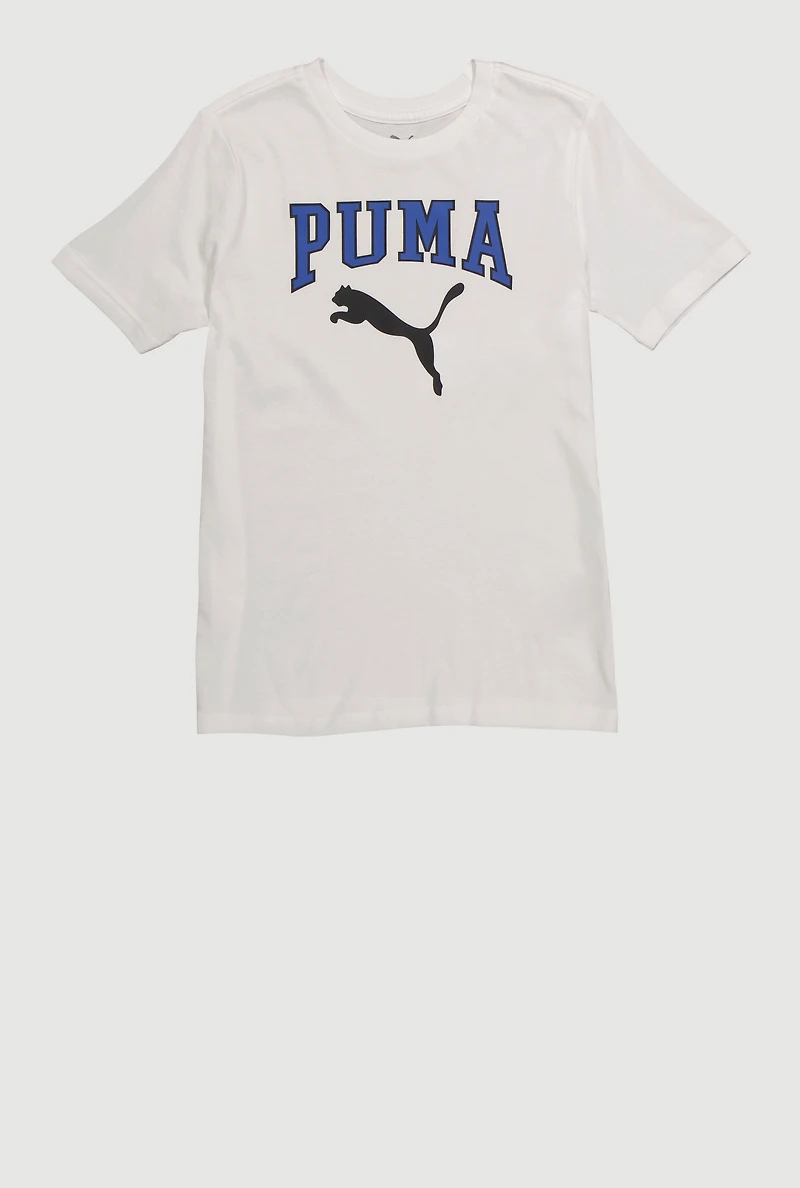 Boys Logo Graphic Crew Neck Tee, White, Size L