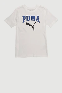 Boys Logo Graphic Crew Neck Tee, White, Size L