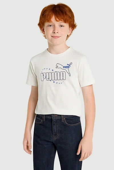 Boys Logo Graphic Crew Neck T-Shirt, White,