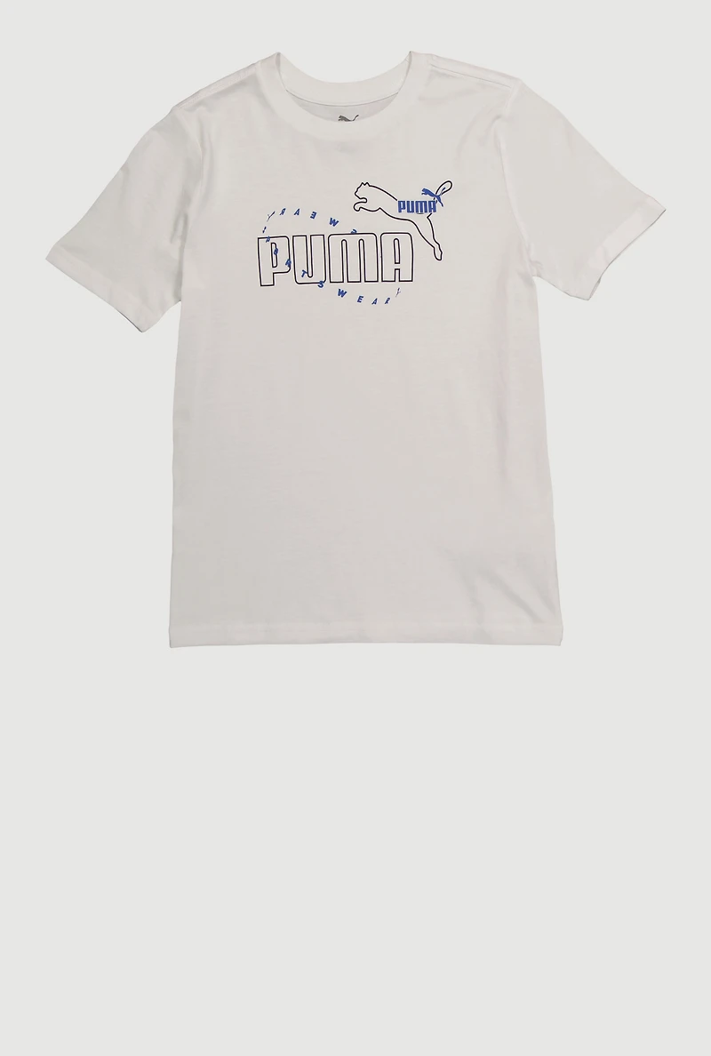 Boys Logo Graphic Crew Neck T-Shirt, White,