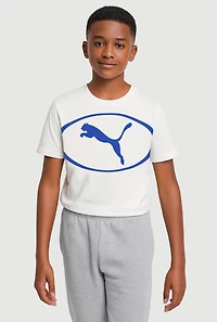Boys Graphic Logo Crew Neck T-Shirt, White, Size S